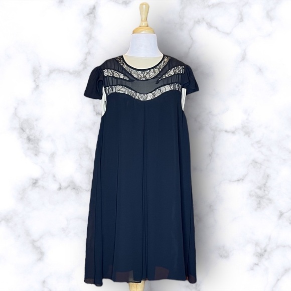 Black Baby Doll Dress Lace Sheer Top Flutter Sleeve Wednesday Adams - Picture 1 of 8